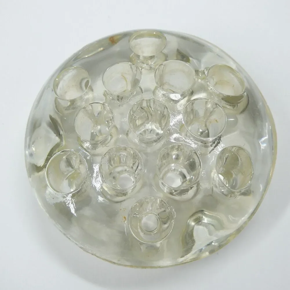 Clear Glass Flower Frog Vintage Round 13 Hole Floral Arranging 4.5